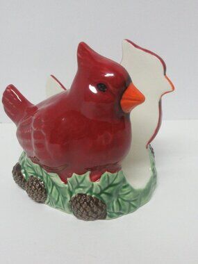 ST. NICHOLAS SQUARE CHRISTMAS RED CARDINAL BIRD CERAMIC LARGE NAPKIN HOLDER
